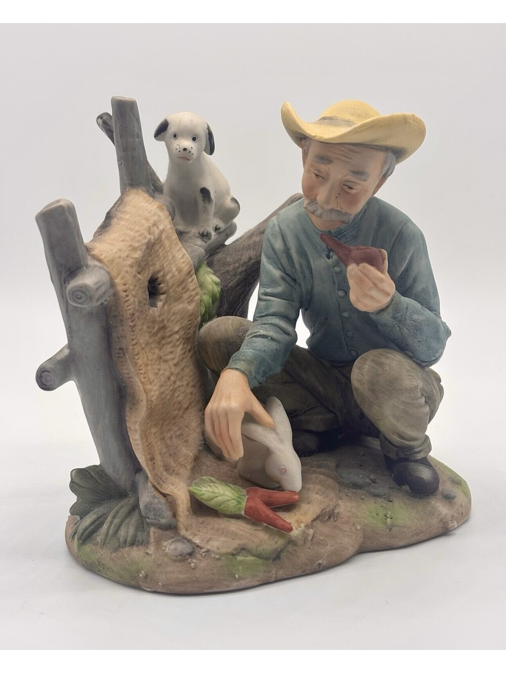 Vintage Lefton Japan Man Feeding Rabbit Dog Farmer Figurine Porcelain 408